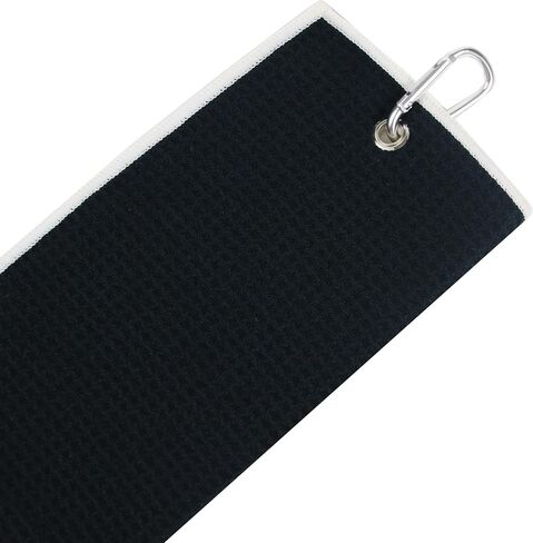 Birdie Club Head Tri-fold Microfiber Waffle Golf Towel with Clip 16"X21" (Black) in Saudi Arabia
