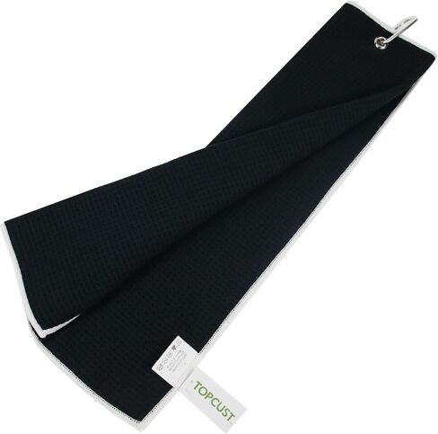 Birdie Club Head Tri-fold Microfiber Waffle Golf Towel with Clip 16"X21" (Black) in Saudi Arabia