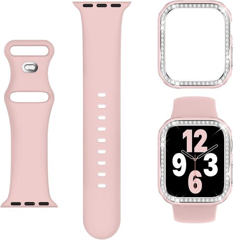 Adorique 3-in-1 Compatible for Apple Watch Band 40mm 41mm 42mm 44mm 45mm 46mm, Soft Silicone Sport Strap for iWatch Series SE 10 9 8 7 6 5 4 3 in Kuwait
