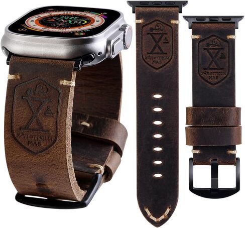 حزام متوافق مع Apple Watch Ultra 2/1 49mm 45mm 44mm 42mm 41mm 40mm 38mm Series 9/8/SE/7/6/5/4/3/2، حزام iWatch من الجلد العتيق للرجال والنساء in Saudi Arabia