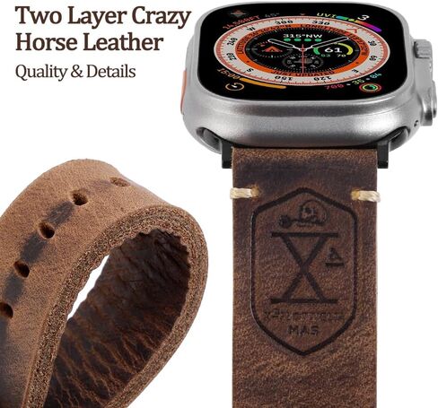 حزام متوافق مع Apple Watch Ultra 2/1 49mm 45mm 44mm 42mm 41mm 40mm 38mm Series 9/8/SE/7/6/5/4/3/2، حزام iWatch من الجلد العتيق للرجال والنساء in Saudi Arabia