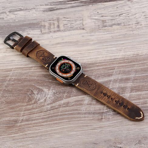 حزام متوافق مع Apple Watch Ultra 2/1 49mm 45mm 44mm 42mm 41mm 40mm 38mm Series 9/8/SE/7/6/5/4/3/2، حزام iWatch من الجلد العتيق للرجال والنساء in Saudi Arabia
