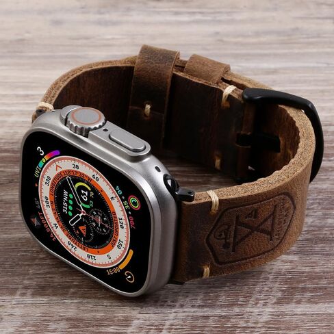 حزام متوافق مع Apple Watch Ultra 2/1 49mm 45mm 44mm 42mm 41mm 40mm 38mm Series 9/8/SE/7/6/5/4/3/2، حزام iWatch من الجلد العتيق للرجال والنساء in Saudi Arabia