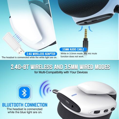 سماعة ألعاب لاسلكية BENGOO TA83 لجهاز PS5 PS4 PC، سماعات رأس بلوتوث 2.4G USB للألعاب مع ميكروفون لإلغاء الضوضاء لمفتاح كمبيوتر Mac المحمول in Kuwait