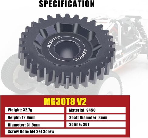 AGFRC Hardened Steel 8MM MOD1 30T RC Pinion Motor Gear for High Speed Runs and Drag Racing Application RC Upgrade Part (PG30T8 V2) in Kuwait