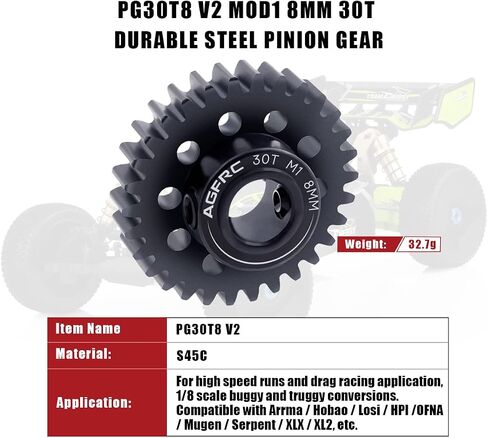 AGFRC Hardened Steel 8MM MOD1 30T RC Pinion Motor Gear for High Speed Runs and Drag Racing Application RC Upgrade Part (PG30T8 V2) in Kuwait