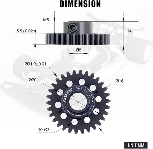AGFRC Hardened Steel 8MM MOD1 30T RC Pinion Motor Gear for High Speed Runs and Drag Racing Application RC Upgrade Part (PG30T8 V2) in Kuwait
