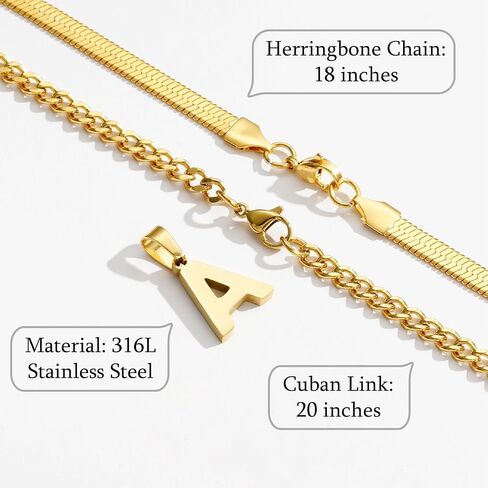 P.BLAKE Layered Initial A-Z Pendant Necklace for Men Boys, Stainless Steel Letter Cuban Link Herringbone Chain Necklace Fashion Jewelry Gifts in Saudi Arabia