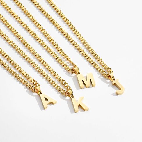 P.BLAKE Layered Initial A-Z Pendant Necklace for Men Boys, Stainless Steel Letter Cuban Link Herringbone Chain Necklace Fashion Jewelry Gifts in Saudi Arabia