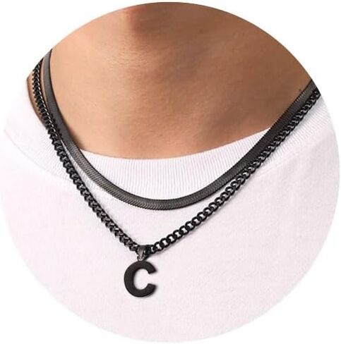 P.BLAKE Layered Initial A-Z Pendant Necklace for Men Boys, Stainless Steel Letter Cuban Link Herringbone Chain Necklace Fashion Jewelry Gifts in Saudi Arabia