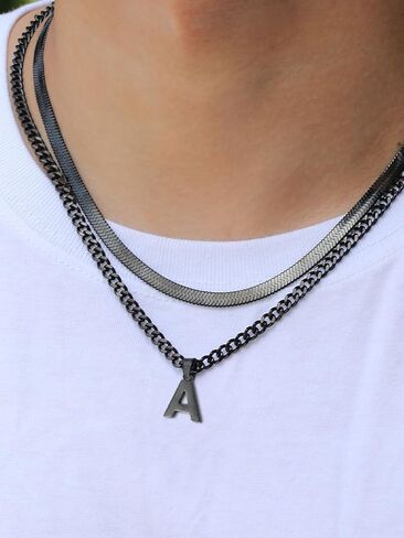 P.BLAKE Layered Initial A-Z Pendant Necklace for Men Boys, Stainless Steel Letter Cuban Link Herringbone Chain Necklace Fashion Jewelry Gifts in Saudi Arabia
