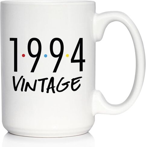 Vintage 1994 - هدايا عيد الميلاد الثلاثين الممتعة للرجال والنساء الذين يبلغون من العمر 30 عامًا - فناجين قهوة قديمة - كوب سيراميك أبيض كبير سعة 15 أونصة in Kuwait