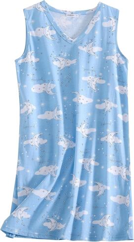 PNAEONG 3 Pack Womens Cotton Nightgown V Neck Nightshirts Sleeveless Sleepwear Casual Print Sleepdress in Saudi Arabia