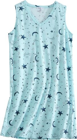 PNAEONG 3 Pack Womens Cotton Nightgown V Neck Nightshirts Sleeveless Sleepwear Casual Print Sleepdress in Saudi Arabia