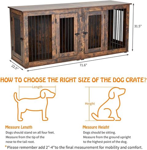 Large Dog Crate Furniture, Double Dog Kennel Furniture with 2 Drawers and Removable Divider, XXL Heavy Duty Wood Dog Crate Table for 2 Dogs Indoor (Rustic Brown, 71in) in Saudi Arabia