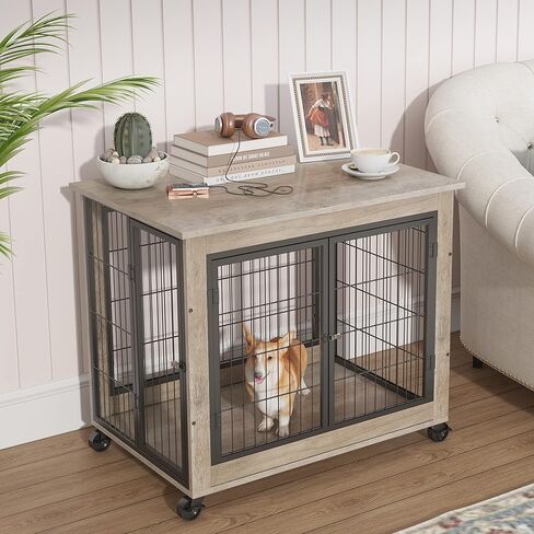 35-Inch Dog Crate Furniture,Dog Cage with Sliding Door, Drawer and Storage - Wooden Dog Kennel End Table, Easy Assembly - Ideal for Small to Medium Dogs - Rustic Brown in Kuwait