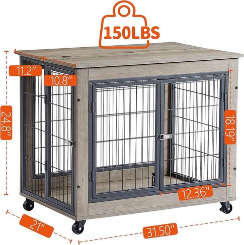 35-Inch Dog Crate Furniture,Dog Cage with Sliding Door, Drawer and Storage - Wooden Dog Kennel End Table, Easy Assembly - Ideal for Small to Medium Dogs - Rustic Brown in Kuwait