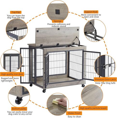 35-Inch Dog Crate Furniture,Dog Cage with Sliding Door, Drawer and Storage - Wooden Dog Kennel End Table, Easy Assembly - Ideal for Small to Medium Dogs - Rustic Brown in Kuwait