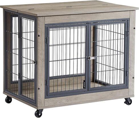35-Inch Dog Crate Furniture,Dog Cage with Sliding Door, Drawer and Storage - Wooden Dog Kennel End Table, Easy Assembly - Ideal for Small to Medium Dogs - Rustic Brown in Kuwait
