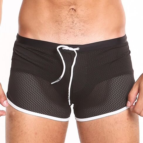 Taddlee Swimwear Men Swimsuits Swim Boxer Shorts Trunks Solid Black Mesh Bikini in Saudi Arabia