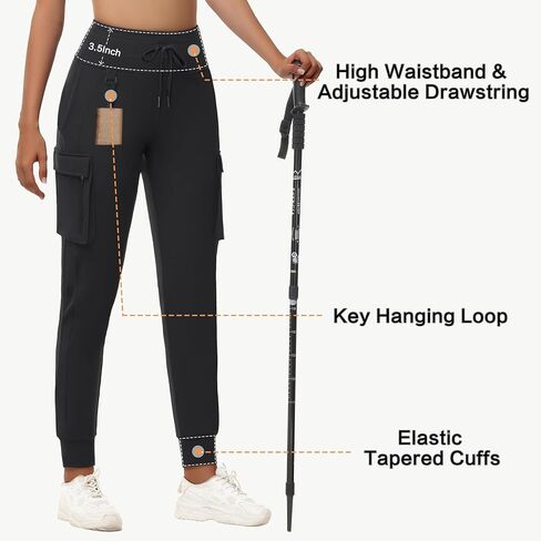 Mivie Women's Fleece Lined Cargo Joggers Pants Water Resistant Winter Cold Weather Hiking Travel Sweatpant with Zipper Pocket in Saudi Arabia
