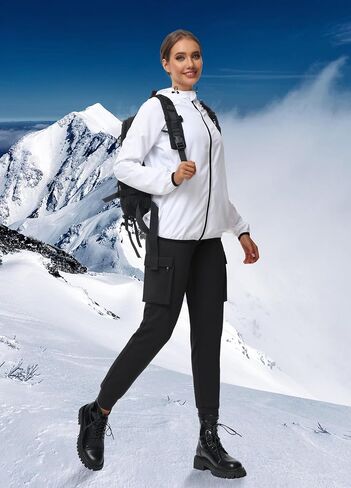 Mivie Women's Fleece Lined Cargo Joggers Pants Water Resistant Winter Cold Weather Hiking Travel Sweatpant with Zipper Pocket in Saudi Arabia