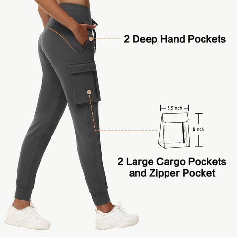 Mivie Women's Fleece Lined Cargo Joggers Pants Water Resistant Winter Cold Weather Hiking Travel Sweatpant with Zipper Pocket in Saudi Arabia