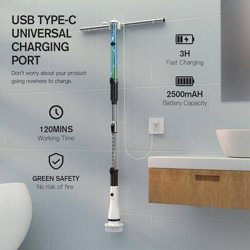 Electric Spin Scrubber Cordless Scrubber Brush with Long Handle Electric Brush for Cleaning Scrubbers for Cleaning Bathroom Power Cleaning Brush Bathroom Cleaning Tools in Kuwait