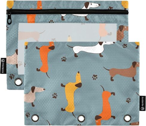 لطيف الكلب الألماني يطبع قلم رصاص الحقيبة لمدة 3 حلقة الموثق أكياس قلم رصاص مقاوم للماء نافذة واضحة للأطفال بنين بنات مدرسة اللوازم المكتبية 2 حزمة in Kuwait