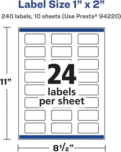Avery Glossy White Rectangle Labels with Sure Feed, 1" x 2", 240 Glossy White Labels, Print-to-The-Edge, Permanent Label Adhesive, Laser/Inkjet Printable Labels in Saudi Arabia