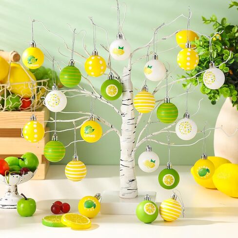 Civaner 48 Pcs 1.18 Inch Summer Tree Ornaments Lemon Decorative Hanging Ornaments Summer Lemon Ball Ornaments Plastic Lemon Hanging Decorations for Party Supplies Door Wreath Garland Gift Decor in Saudi Arabia