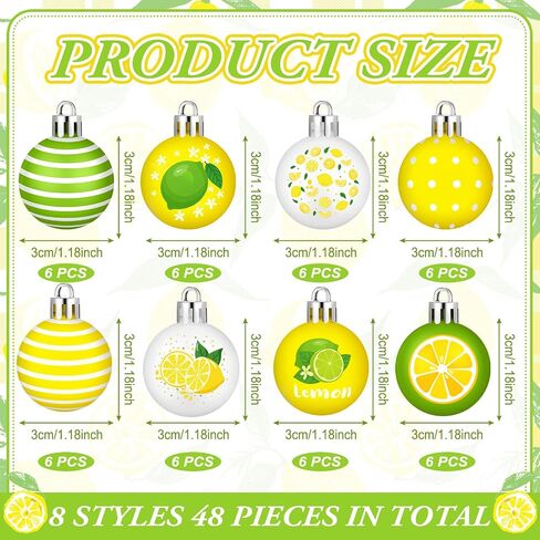 Civaner 48 Pcs 1.18 Inch Summer Tree Ornaments Lemon Decorative Hanging Ornaments Summer Lemon Ball Ornaments Plastic Lemon Hanging Decorations for Party Supplies Door Wreath Garland Gift Decor in Saudi Arabia