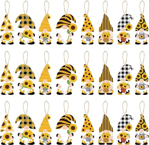 WATINC 25 Pack Bee Gnome Hanging Wooden Ornament, Yellow Honeybee Gnome with Hat Wooden Pendant for Birthday Party Decor, Summer Animals Themed Hanging Tag with Rope for Holiday Party Favor Supplies in Saudi Arabia