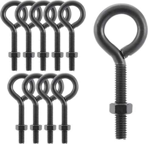 Wright Products Eye Bolt، 10 عبوات، 4 بوصة × 0.31 بوصة، شديد التحمل، مقاوم للطقس للاستخدام الخارجي والداخلي - مسمار عين متعدد الأغراض لتعليق النباتات، والديكورات، والمشروعات اليدوية، أسود غير لامع in Kuwait