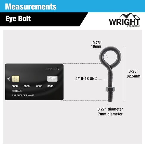 Wright Products Eye Bolt، 10 عبوات، 4 بوصة × 0.31 بوصة، شديد التحمل، مقاوم للطقس للاستخدام الخارجي والداخلي - مسمار عين متعدد الأغراض لتعليق النباتات، والديكورات، والمشروعات اليدوية، أسود غير لامع in Kuwait