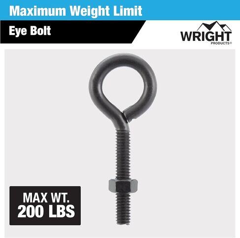 Wright Products Eye Bolt، 10 عبوات، 4 بوصة × 0.31 بوصة، شديد التحمل، مقاوم للطقس للاستخدام الخارجي والداخلي - مسمار عين متعدد الأغراض لتعليق النباتات، والديكورات، والمشروعات اليدوية، أسود غير لامع in Kuwait