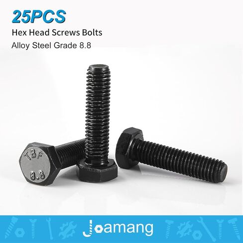 مسمار لولبي سداسي الرأس Joamang M6 x 12 مم، سبيكة فولاذية درجة 8.8، لمسة نهائية من أكسيد أسود، خيط كامل، مسامير رأس سداسية، الكمية 25 in Saudi Arabia