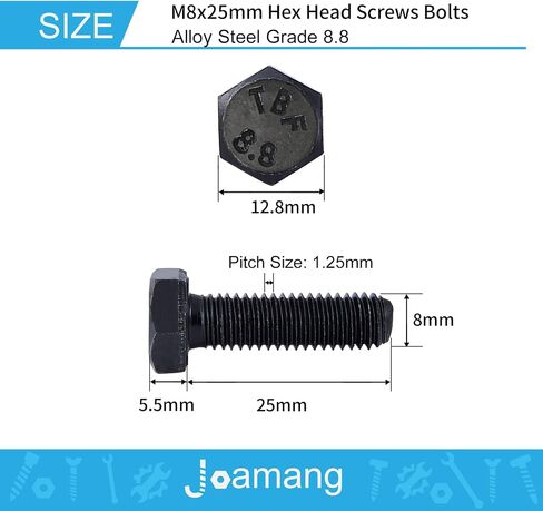 مسمار لولبي سداسي الرأس Joamang M6 x 12 مم، سبيكة فولاذية درجة 8.8، لمسة نهائية من أكسيد أسود، خيط كامل، مسامير رأس سداسية، الكمية 25 in Saudi Arabia