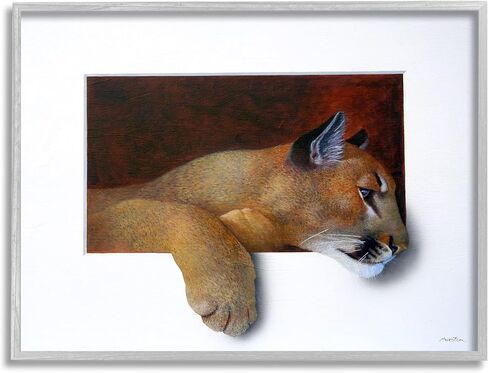 Stupell Industries Wild Cougar Resting Head لوحة الوهم المثيرة للاهتمام، تصميم بواسطة Alan Weston، إطار أسود، 20 × 16 in Kuwait