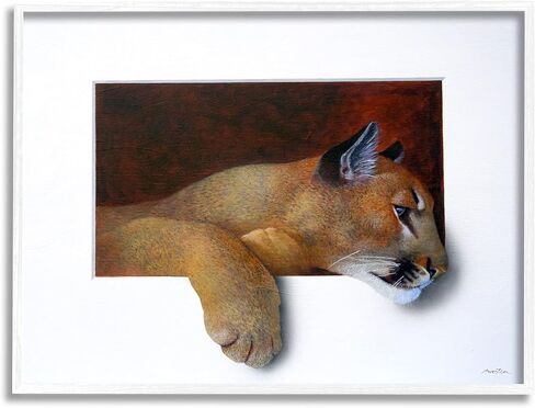 Stupell Industries Wild Cougar Resting Head لوحة الوهم المثيرة للاهتمام، تصميم بواسطة Alan Weston، إطار أسود، 20 × 16 in Saudi Arabia