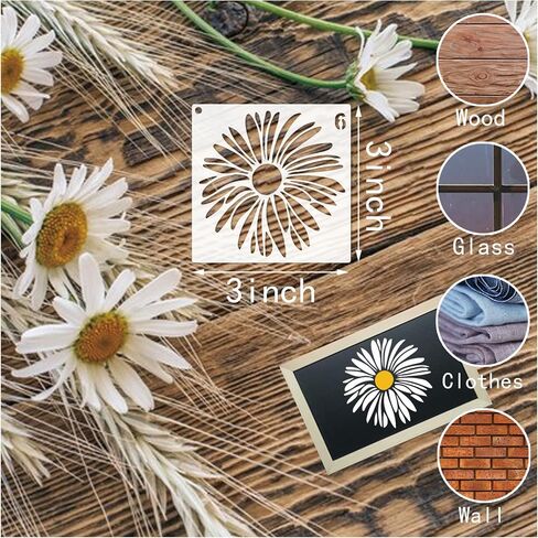 Flower Stencils for Painting on Wood Crafts Reusable Daisy Stencil Art Paint on Wall Canvas Pattern Spring Floral Paint Stencils for Card Making Fabric Shirt Furniture (15 Daisy 6in) in Saudi Arabia
