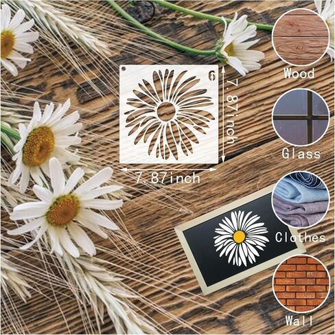 Flower Stencils for Painting on Wood Crafts Reusable Daisy Stencil Art Paint on Wall Canvas Pattern Spring Floral Paint Stencils for Card Making Fabric Shirt Furniture (15 Daisy 6in) in Saudi Arabia