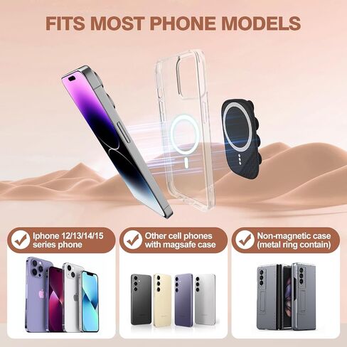 حامل هاتف مغناطيسي بالشفط لـ MagSafe، حامل هاتف مضاد للانزلاق بدون استخدام اليدين، متوافق مع حافظة هاتف iPhone MagSafe، مثالي لمقاطع فيديو TikTok ودش الصور الشخصية (أسود) in Kuwait