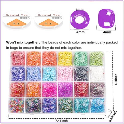 4mm Glass Seed Beads, 6/0 Small Pony Beads Jewelry Friendship Bracelet Making Kit, Tiny Waist Letter Beads, DIY Art Craft Gifts in Saudi Arabia