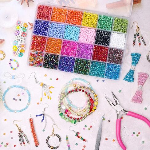 4mm Glass Seed Beads, 6/0 Small Pony Beads Jewelry Friendship Bracelet Making Kit, Tiny Waist Letter Beads, DIY Art Craft Gifts in Saudi Arabia