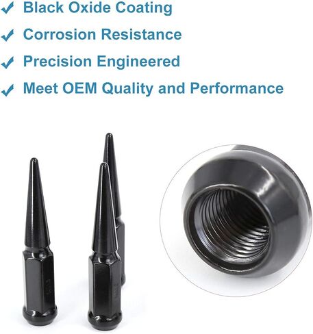 M14x1.5 صواميل العروة السوداء 32 قطعة + أداة، 14x1.5 مم صواميل العروة متوافقة مع Ford F250 F350 Ram 2500 3500 GMC Sierra Savana Chevy Express معظم 8 عجلات 4 العروة in Kuwait