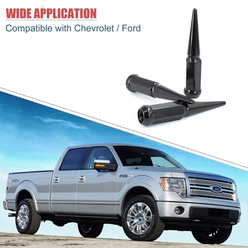 M14x1.5 صواميل العروة السوداء 32 قطعة + أداة، 14x1.5 مم صواميل العروة متوافقة مع Ford F250 F350 Ram 2500 3500 GMC Sierra Savana Chevy Express معظم 8 عجلات 4 العروة in Kuwait