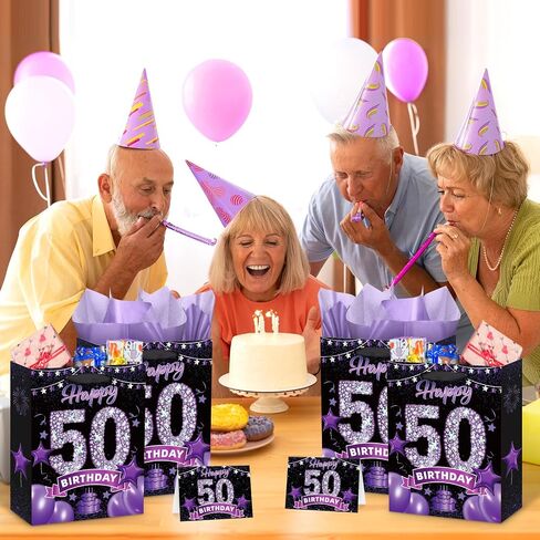 Black Purple 60th Birthday Gift Bag with Happy 60th Birthday Greeting Card and Tissue Paper for Women Black Purple 60th Birthday Gift Wrap Bag with Handles for 60th Birthday Party Decorations Supplies in Kuwait