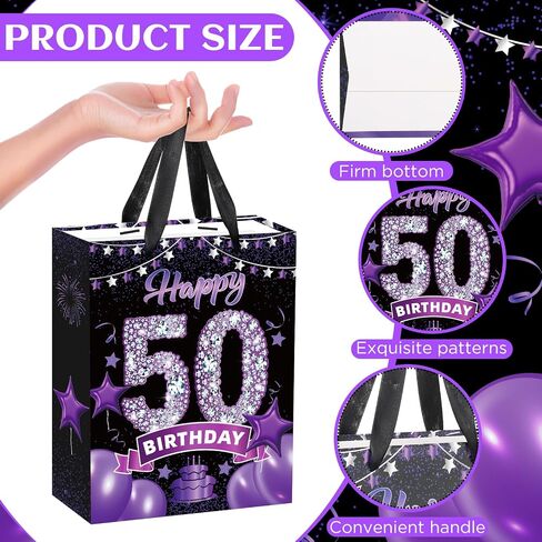 Black Purple 60th Birthday Gift Bag with Happy 60th Birthday Greeting Card and Tissue Paper for Women Black Purple 60th Birthday Gift Wrap Bag with Handles for 60th Birthday Party Decorations Supplies in Kuwait