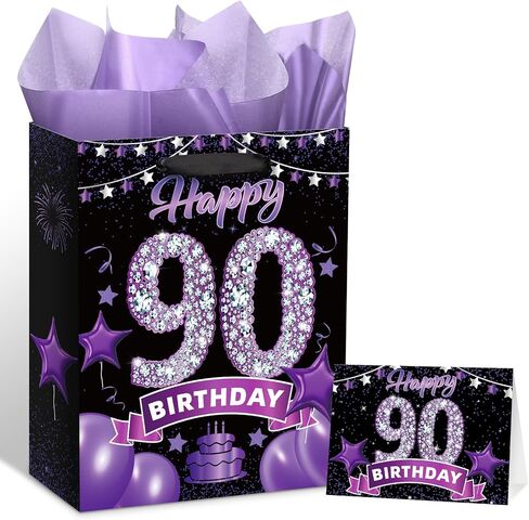 Black Purple 60th Birthday Gift Bag with Happy 60th Birthday Greeting Card and Tissue Paper for Women Black Purple 60th Birthday Gift Wrap Bag with Handles for 60th Birthday Party Decorations Supplies in Kuwait